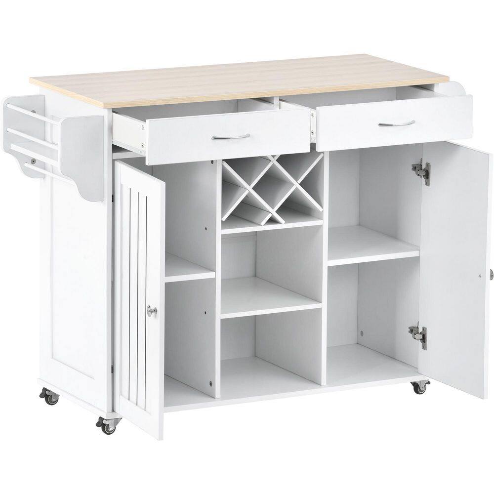 Nestfair White Kitchen Island with 2-Storage Cabinets and 4-Locking Wheels LKK294554K