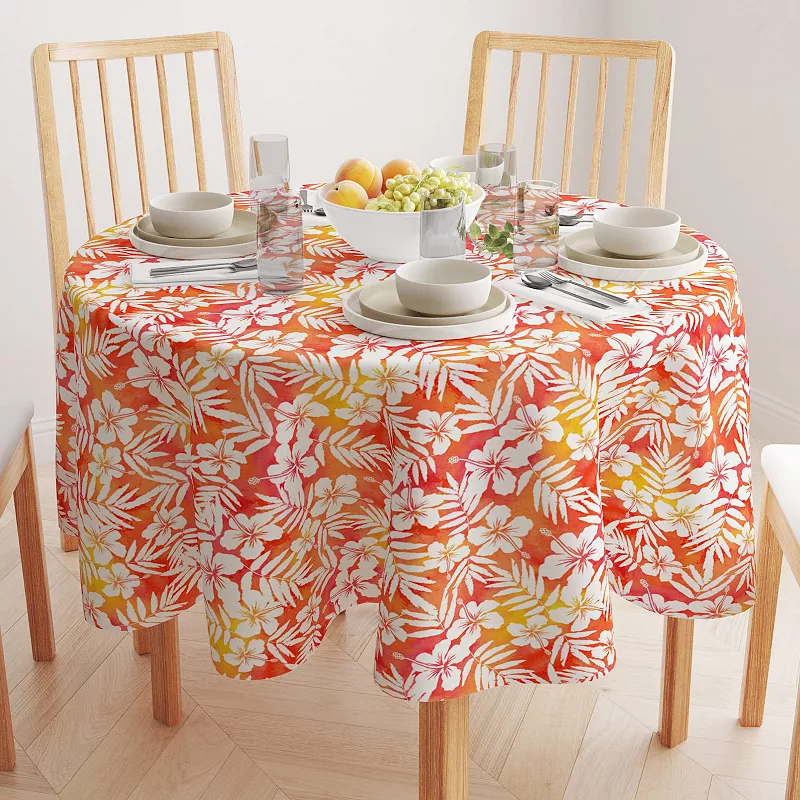 Round Tablecloth， 100% Polyester， 60 Round， Hibiscus Island Style