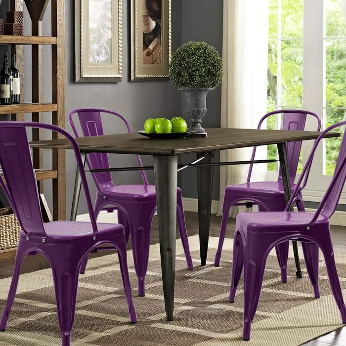 VINEEGO Metal Dining Chair Indoor-Outdoor Use Stackable Classic Trattoria Chair Fashion Dining Metal Side Chairs for Bistro Cafe Restaurant Set of 4 (Purple)