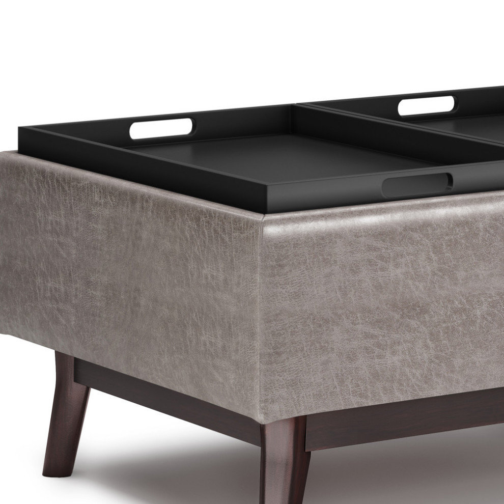 Owen Tray Top Small Coffee Table Storage Ottoman  Faux Leather   Midcentury   Footstools And Ottomans   by Simpli Home Ltd.  Houzz