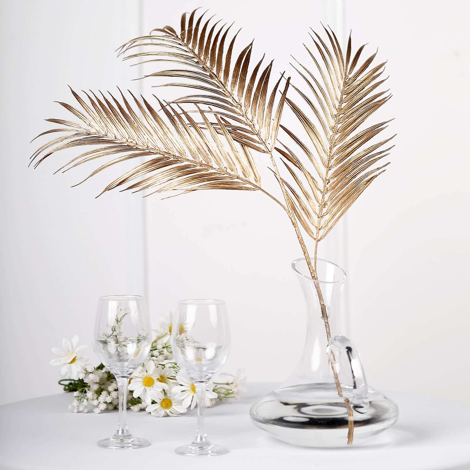 2 Stems Metallic Gold Artificial Palm Leaf Branch Vase Filler 32