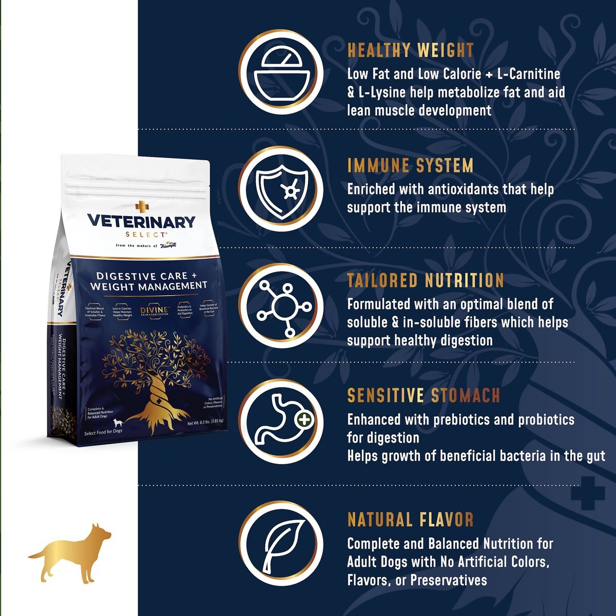 Veterinary Select Digestive Care + Weight Management Dry Dog Food， 8.5-lb bag