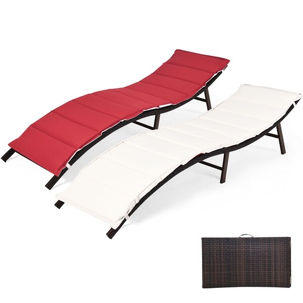 2 PCS Patio Chaise Foldable Lounger Chair with Double Sided Cushions