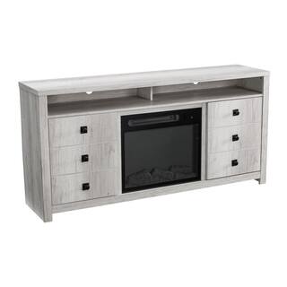 FESTIVO 64 in. Freestanding Electric Fireplace TV Stand in Saw Cut-Off White FFP20261