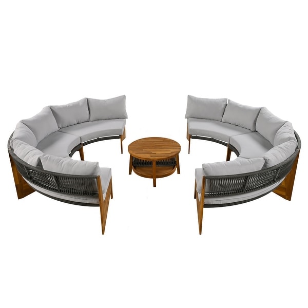 Patio Furniture Sets Moonshape Sectional Sofa Set Beige Seat Conversation Set with Coffee Table Outdoor Camping Chairs Sofa