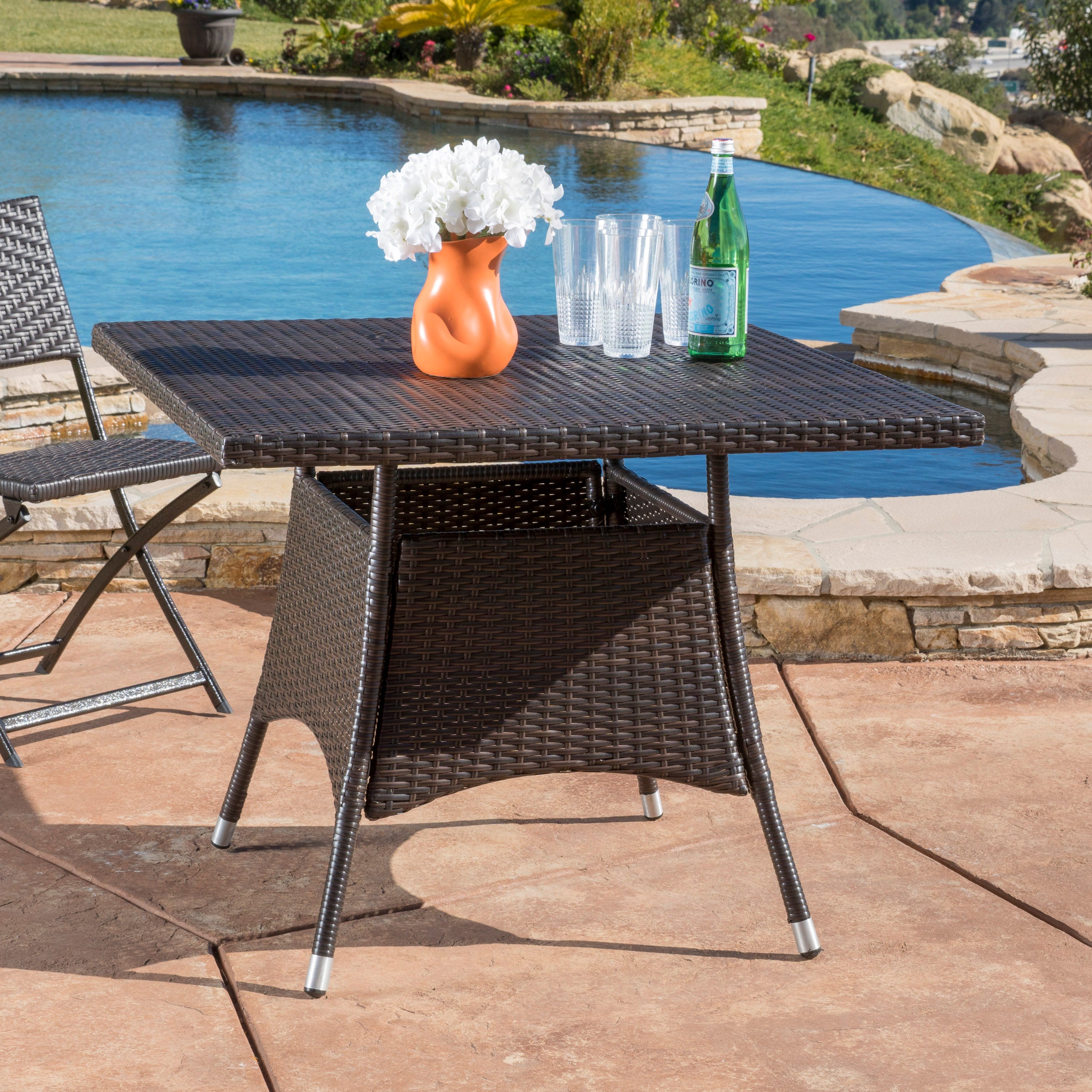 Kanasca Outdoor Multi Brown Polyethylene Square Dining Table