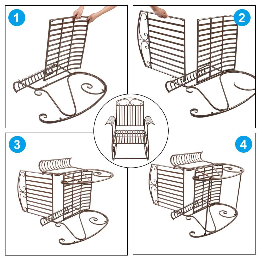 Karlhome Antique Outdoor Patio Rocking Chair, Iron Scroll Porch Rocker Rocking Seat for for Deck, Backyard Deck Seat Garden Glider