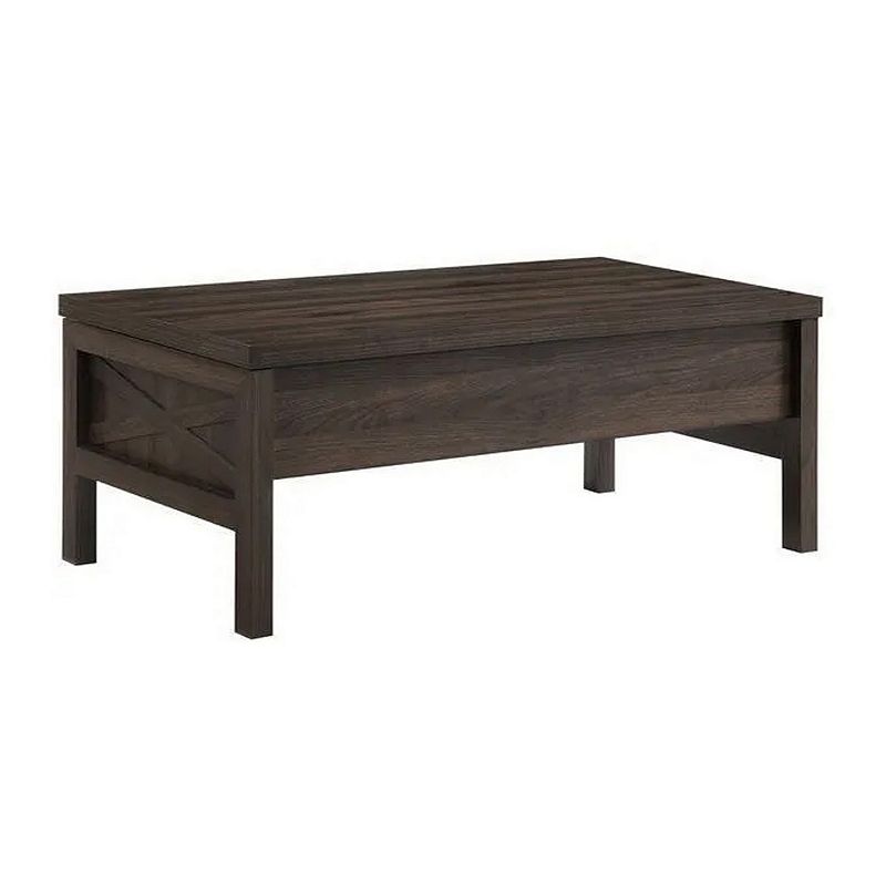 Coffee Table with Lift Top Storage and Cross Side Panel， Brown