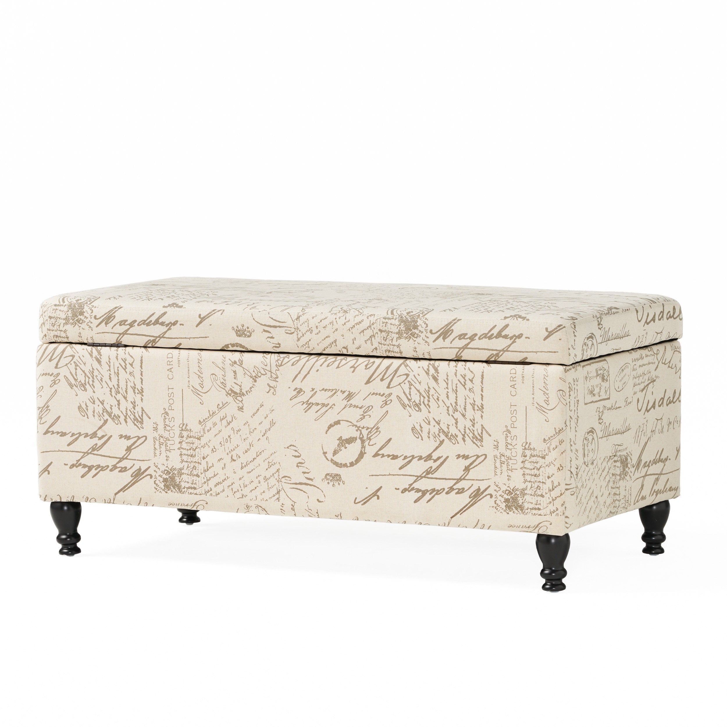 Kingsbury Fabric Storage Ottoman Bench with French Script