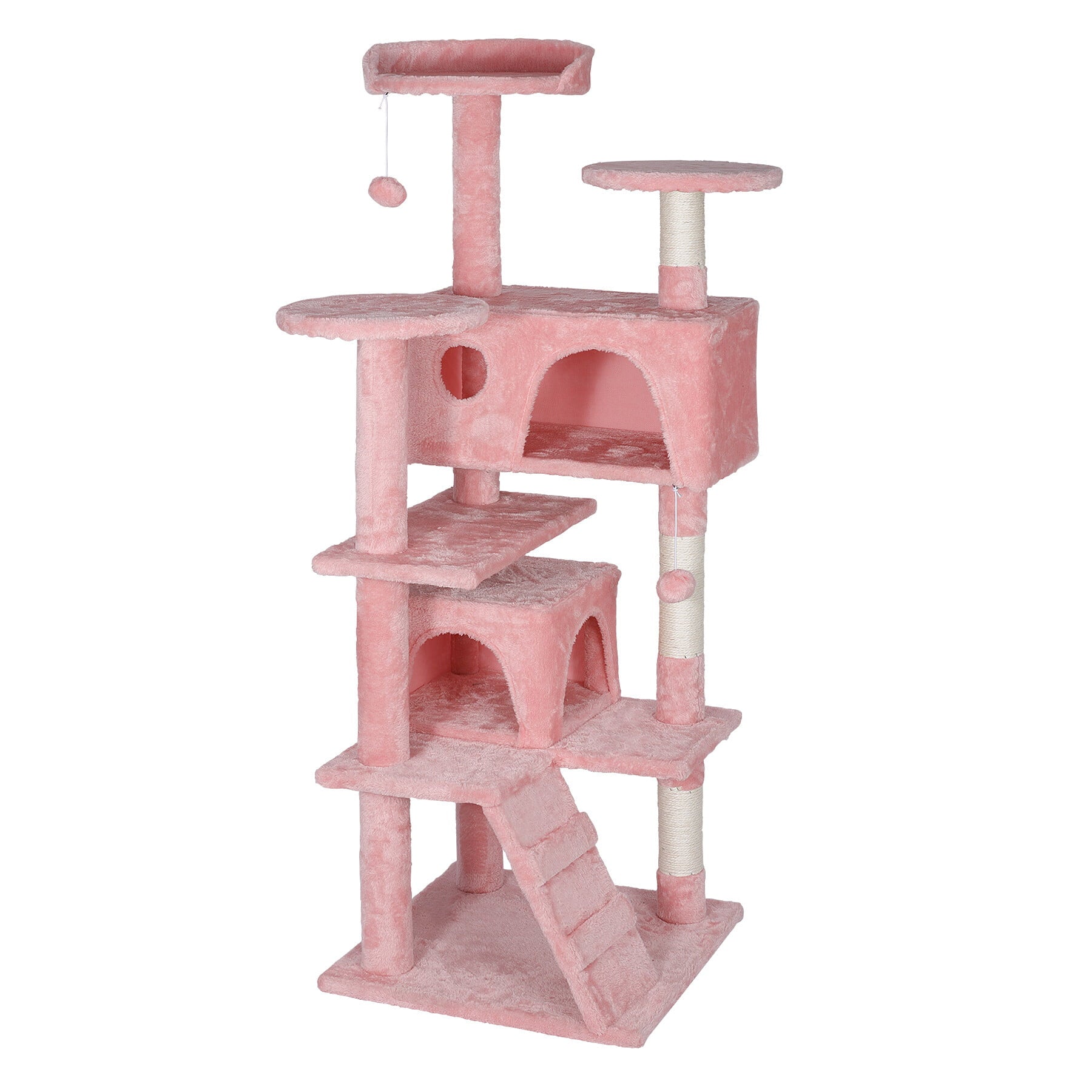 ZENSTYLE 55-in H Cat Tree and Condo Scratching Post Tower， Pink