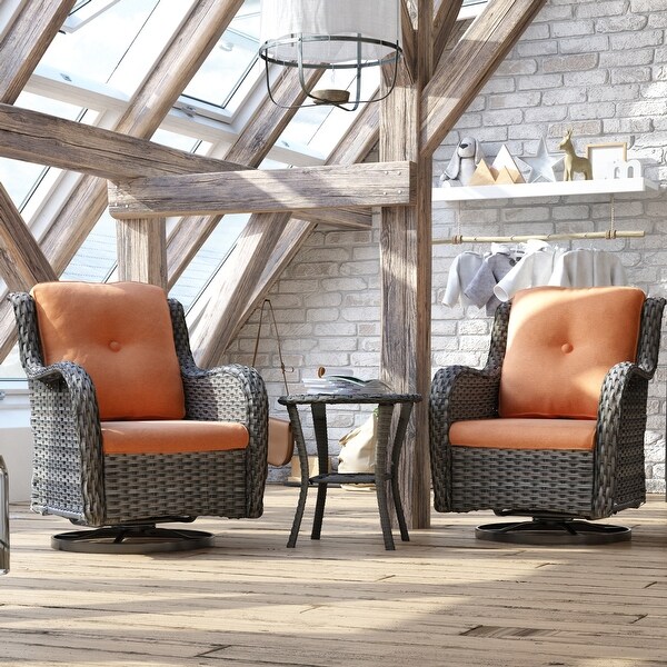 Cozywor 3Piece Wicker Patio Swivel Outdoor Rocking Chair Set