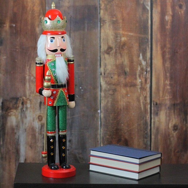 24 Red and Green Wooden Christmas Nutcracker King with Scepter