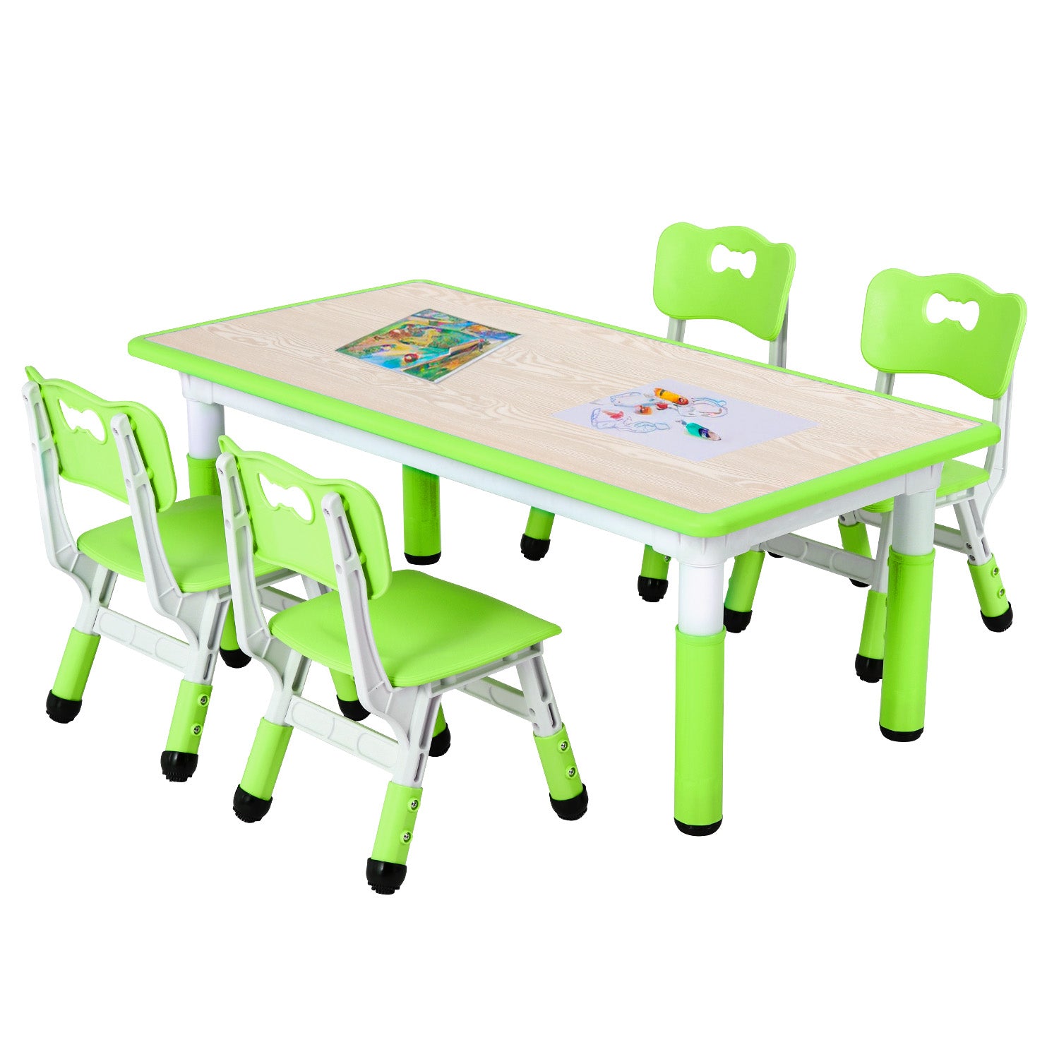 Kids Study Table and Chair Set Height Adjustable for Reading, Drawing, Eating