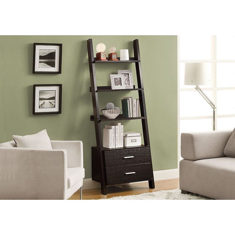 96 Cappuccino Brown Contemporary 4 Shelves Rectangular Ladder Bookcase