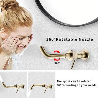 UPIKER Modern Single Handle Wall Mounted Bathroom Faucet with 2 Holes Brass Rough-in Valve in Brushed Gold UP2301SFG0002