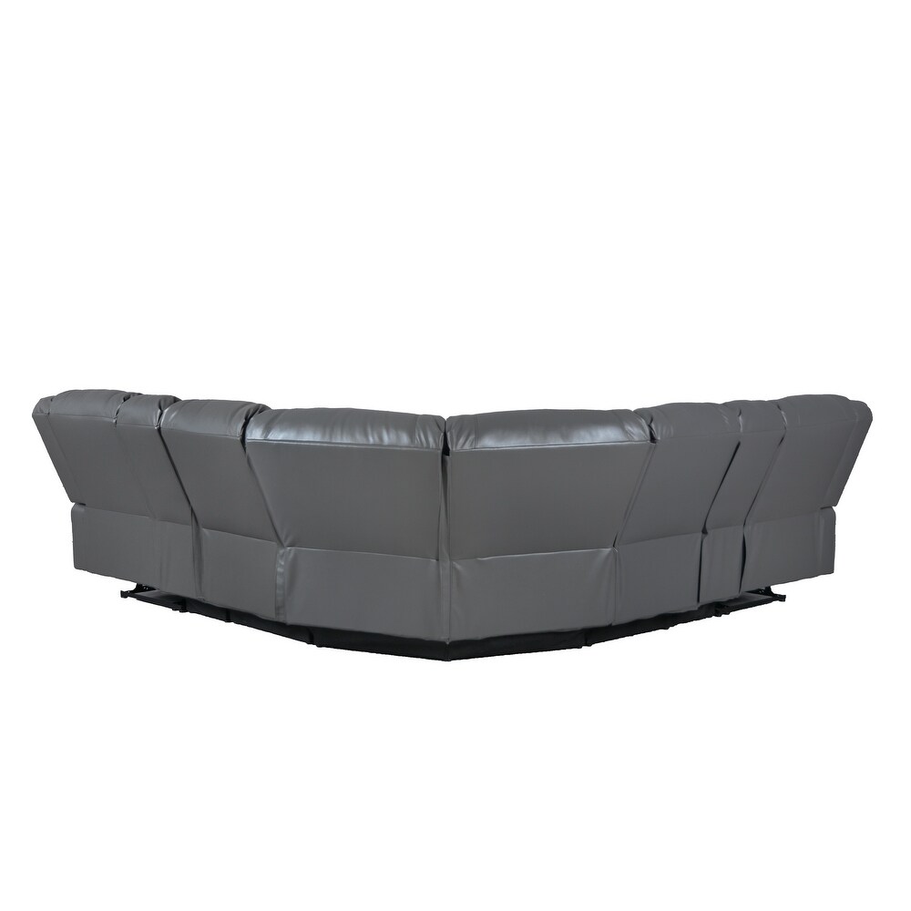 PU Leather 5 Seat Reclining Sectional Sofa with Console and Storage