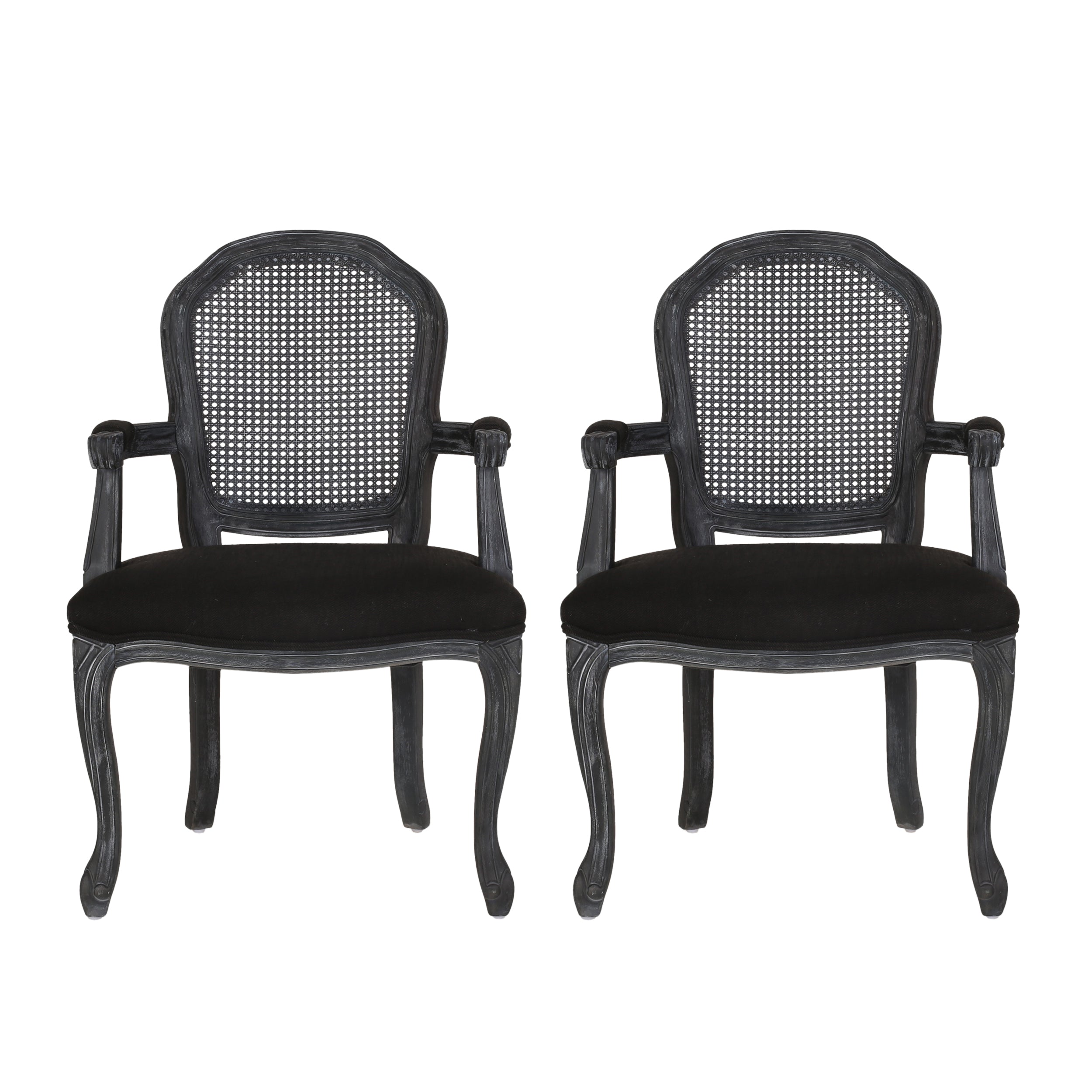 Mariette French Country Wood and Cane Upholstered Dining Chair, Set of 2