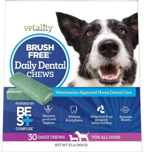 Vetality Brush Free Daily Dental Care Chews for Dogs， 30 count