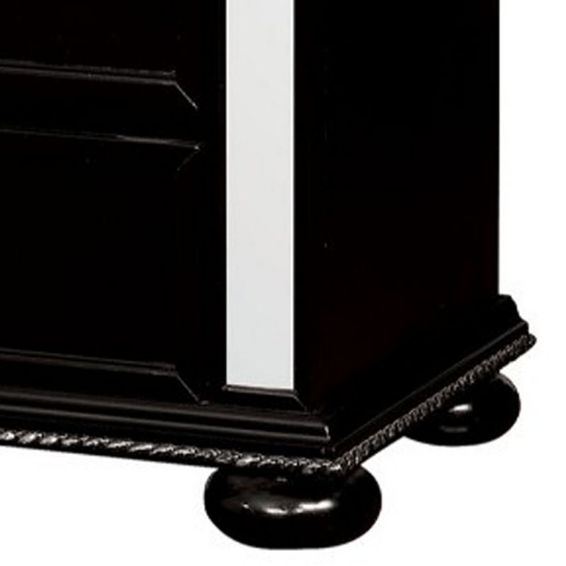 Three Drawer Solid Wood Nightstand with Crystal Knobs and Bun Feet， Black