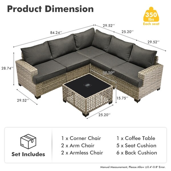 XIZZI 6 Pieces Outdoor Patio Furniture Wicker Sofa Set with Coffee Table