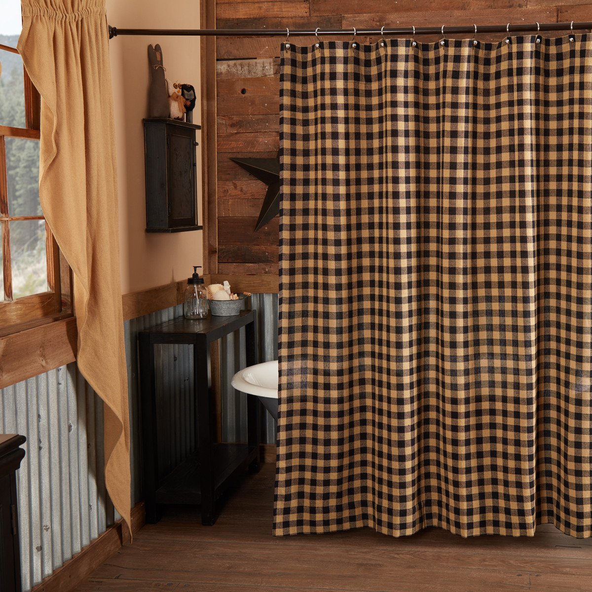 Burlap Black Check Shower Curtain