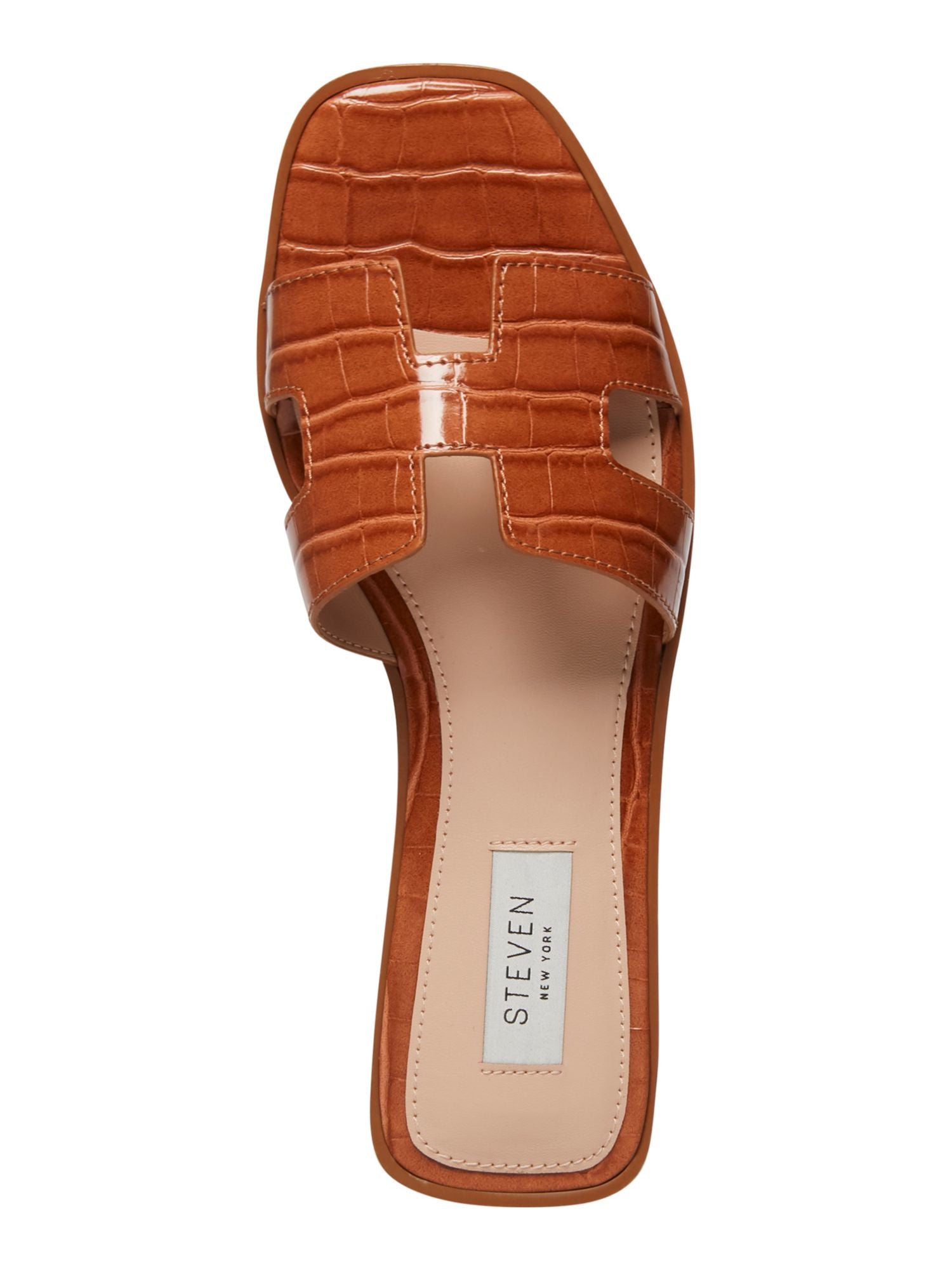 STEVEN NEW YORK Womens Brown Croc Cutouts Cushioned Enida Square Toe Slip On Slide Sandals 7.5