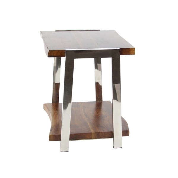 Studio 350 Natural/Silver-tone Wood/Stainless Steel Side Table