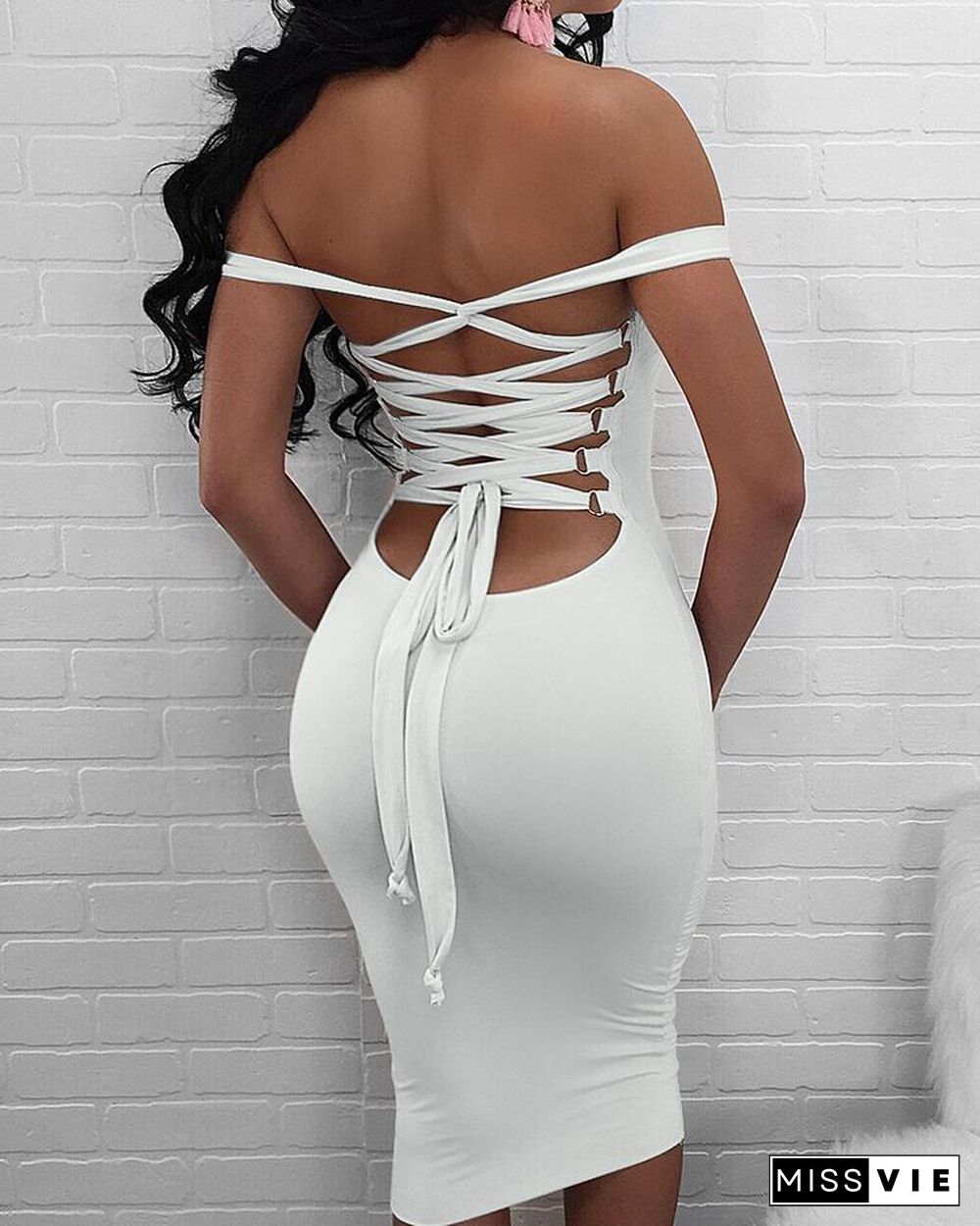 DressSexy Bandage Strappy Back Bodycon White Dresses