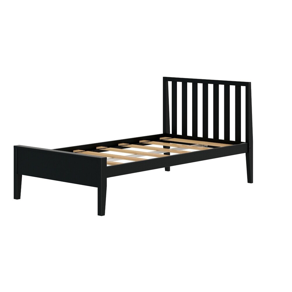 Plank and Beam Scandinavian Twin Size Bed with Slatted Headboard