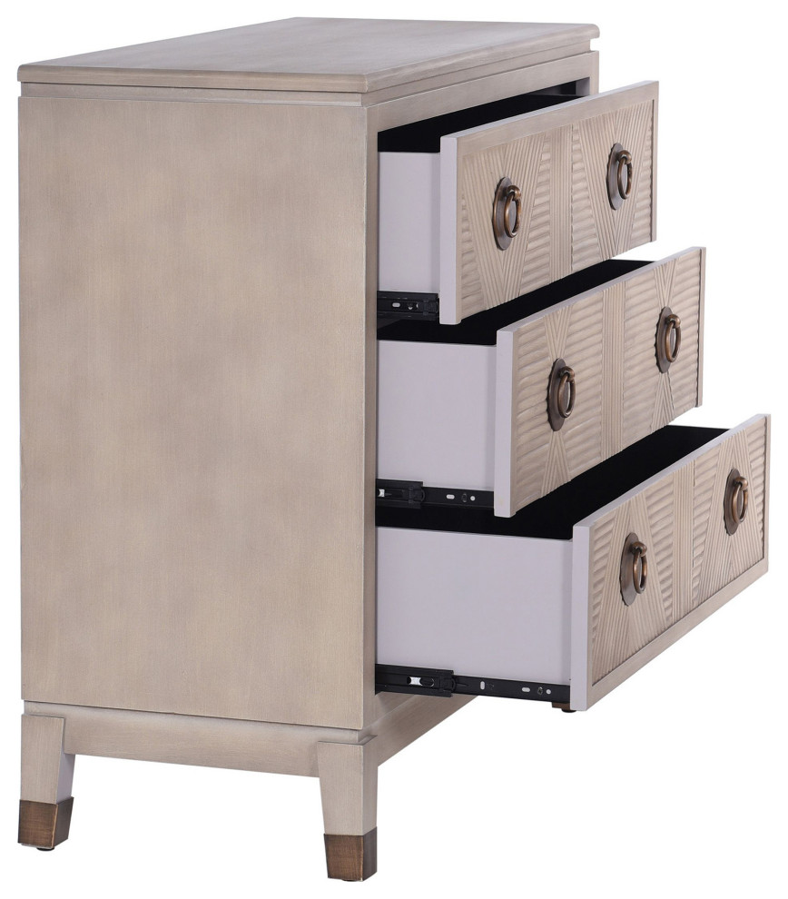 Windsor Three Drawer Chest Beige Bisque Finish Antique Brass Hardware   Transitional   Accent Chests And Cabinets   by StyleCraft  Houzz