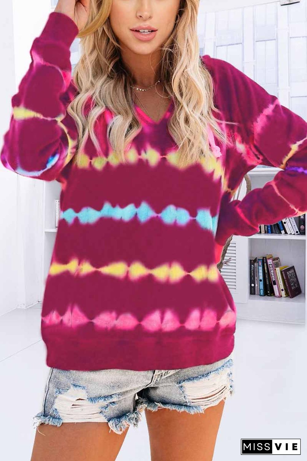 Color Striped Print Casual Hoodie