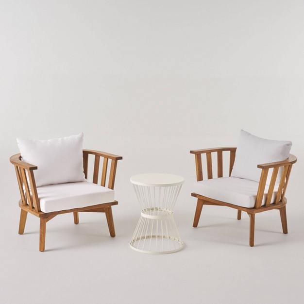 Phipps 3pc Acacia Wood Club Chair And Table Set Teak white Christopher Knight Home