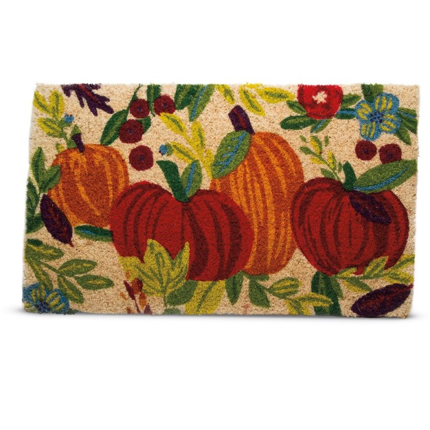 Harvest Fall Thanksgiving Pumpkin Rectangle Indoor Outdoor Coir Door Welcome Mat Multicolored On Beige Background