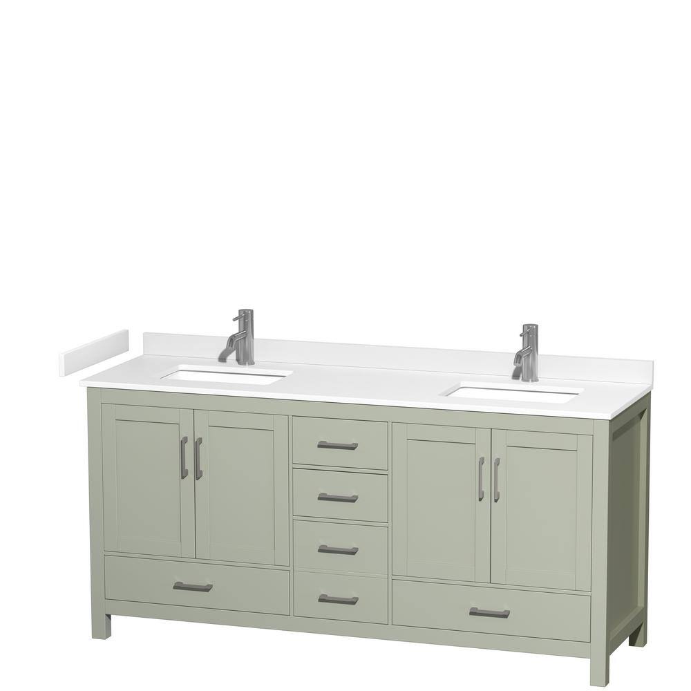 Wyndham Collection Sheffield 72 in. W x 22 in. D x 35 in . H Double Bath Vanity in Light Green with White Cultured Marble Top WCS141472DLGWCUNSMXX