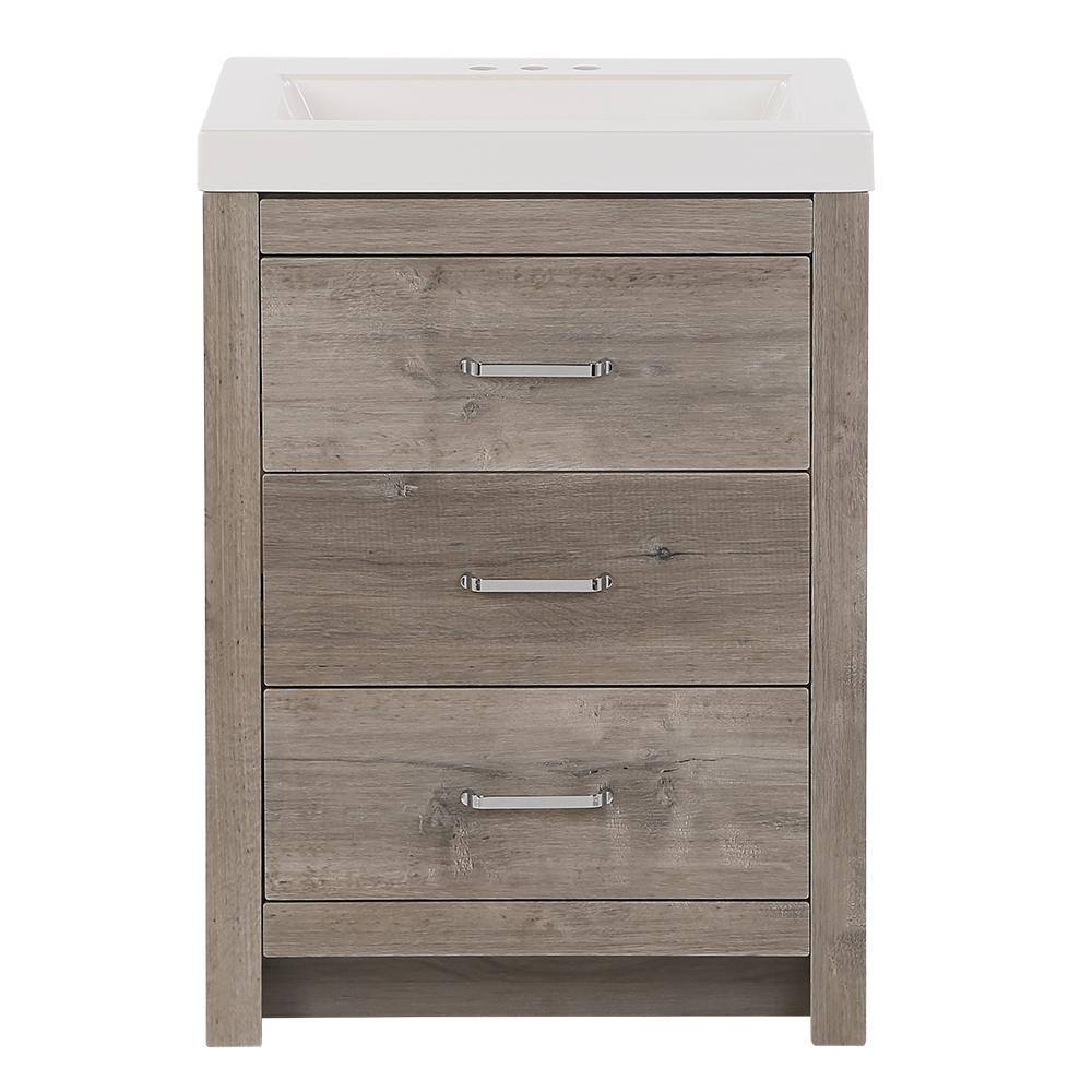 Glacier Bay Woodbrook 24 in. W Bath Vanity in White Washed Oak with Cultured Marble Vanity Top in White with White Sink WB24P2-WO