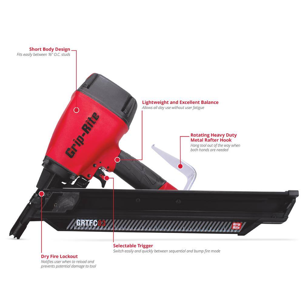 Grip-Rite 3-14 in. 30-Degree Paper Framing Nailer GRTFC83