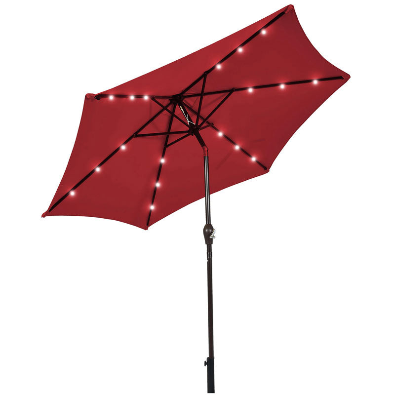 9 FT Tilt Outdoor Patio Umbrella with 18 Solar LED Lights & Crank, Table Umbrella for Pool Deck Backyard