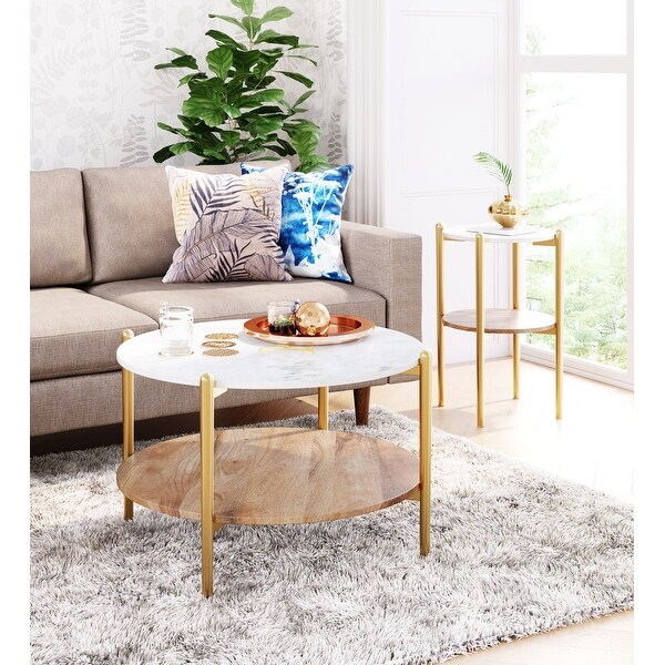 Mina Marble Side Table White and Gold