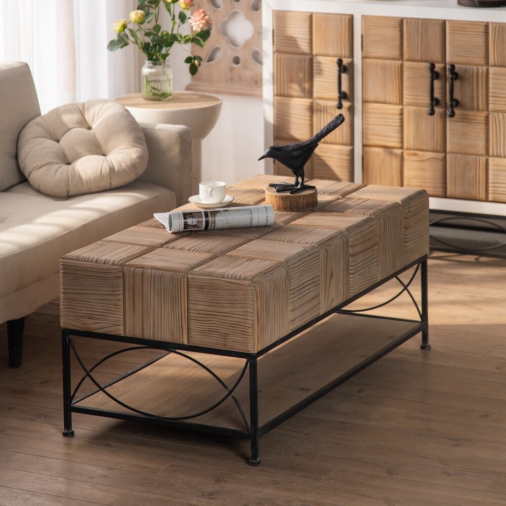 Small Grid Splicing Design Retro Square Coffee Table