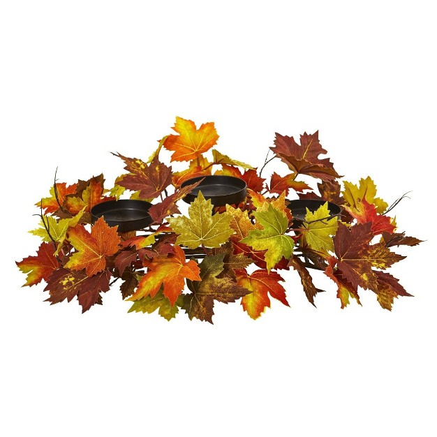 Nearly Natural 7-in Maple Leaf Artificial Arrangement Candelabrum