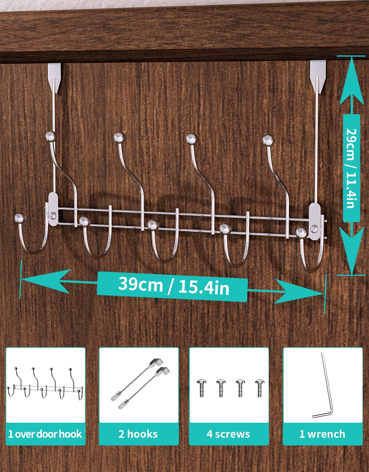 HapiRm Over Door Towel Rack Hook Hanger with 9 Hooks， Heavy-Duty Hook Coat Rack with High Bearing Capacity for Hanging Clothes， Coat， Bag， Robe， Heavy Jackets， Towel， Hat， Silver(15.4