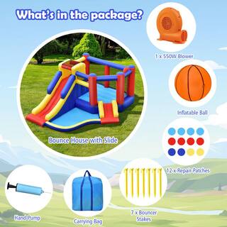 Gymax Inflatable Bouncy Castle House Kids Jumping Bounce House wDouble Slides and 550-Watt Air Blower GYM10600