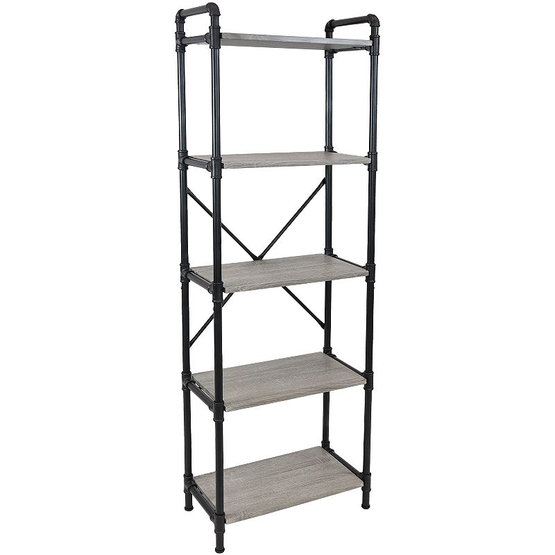 Sunnydaze 5-tier Black Pipe Bookshelf - Wood Veneer Shelves