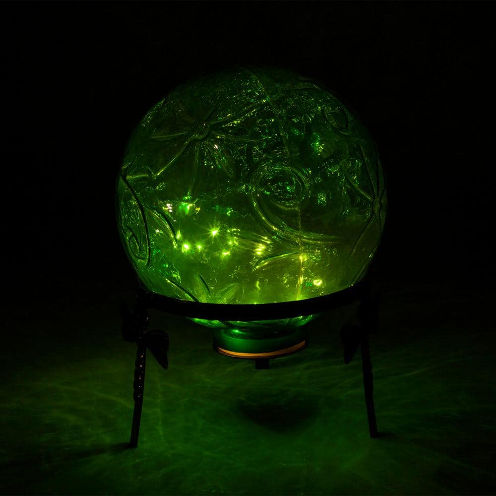 Alpine Corporation 13 in. Tall Indoor/Outdoor Pearlized Green Glass LED Gazing Globe with Stand HGY112A-GN