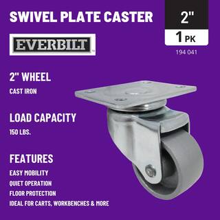 Everbilt 2 in. Gray Cast Iron Swivel Plate Caster with 150 lbs. Load Rating 4041245EB