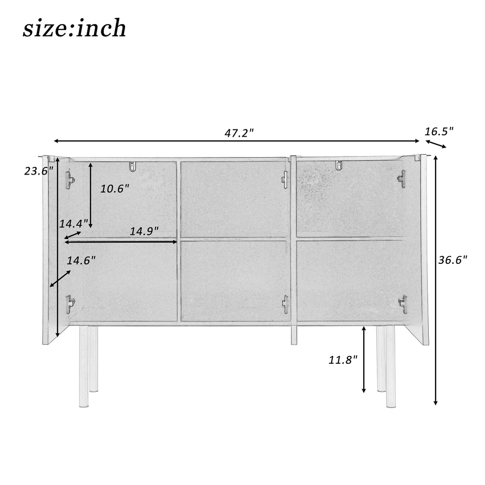 Sideboard Particle Board   MDF Board Cabinet with Gold Metal Legs   Handles  Adjustable Shelves for Living Room  Dining Room