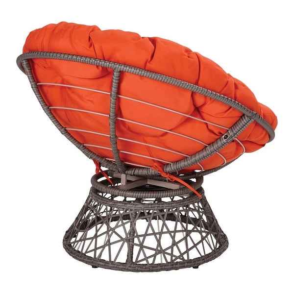 OS Home and Office Furniture Model Papasan Chair with Orange cushion and Dark Grey Wicker Wrapped Frame