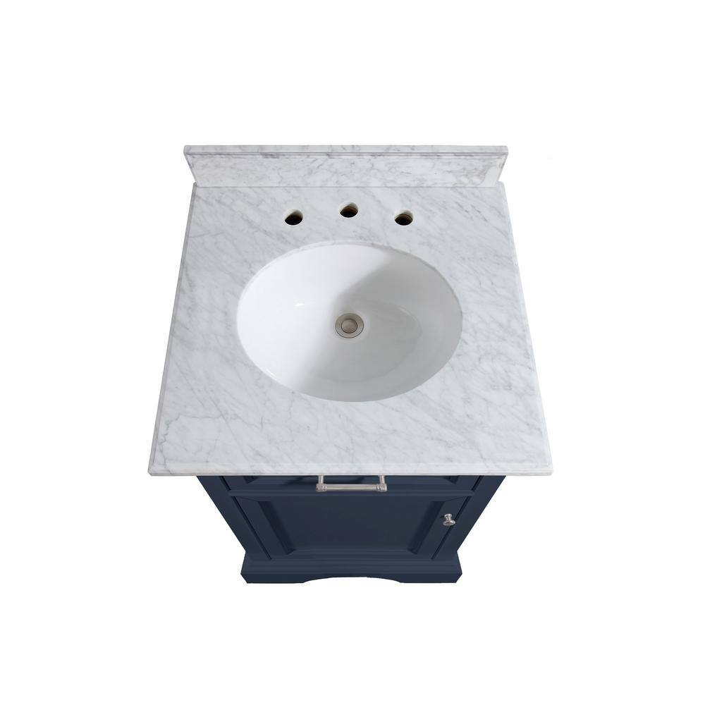 Home Decorators Collection Windlowe 24 in. W x 22 in. D x 35 in. H Bath Vanity in Navy Blue with Carrara Marble Vanity Top in White with White Sink 15101-VS24C-NB