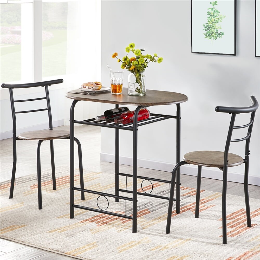 3PCS Round Dining Table Set with Storage Rack