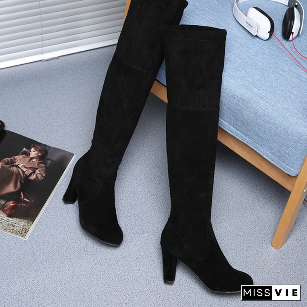 New Fashion Women Stretch Lace Up Slim Thigh High Boots Boots Ladies Over The Knee Winter Boots Botas Feminina High Heels Shoes